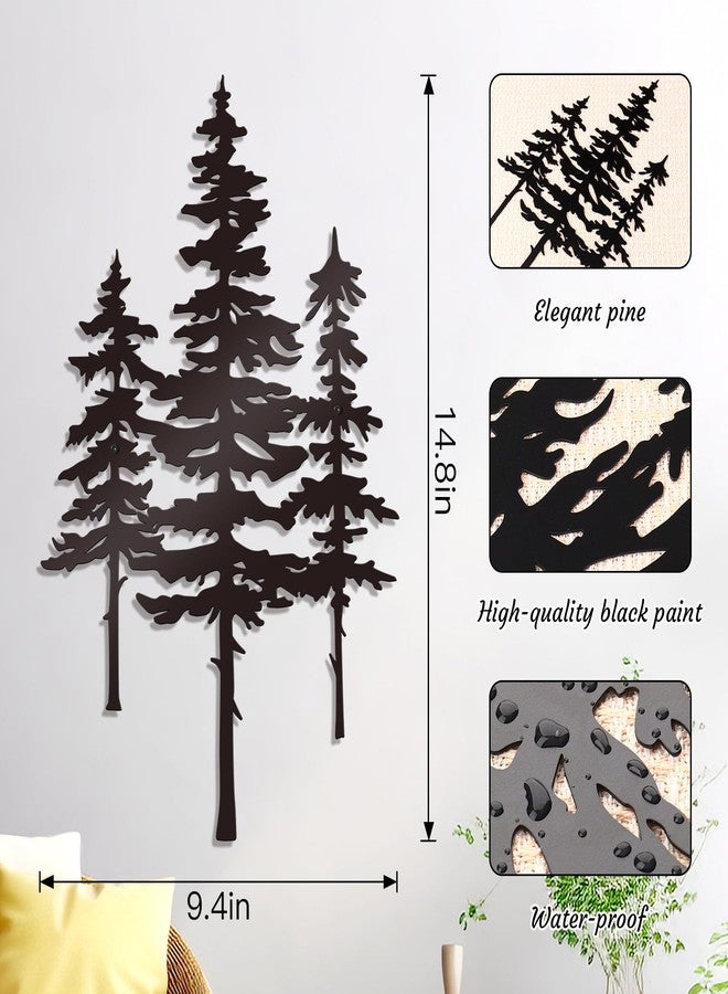 Bnesi Metal Wall Art Pine Tree Wall Decor Nature Cedar Trees Metal Home Wall Art Sign Wall Decorations for Living Room Bedroom Home Forest Decor Gift for Nature Lover (Black) - Image 3